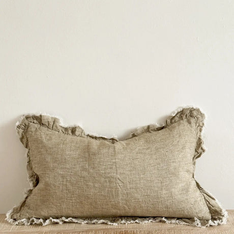 Hallie Ruffled Linen Cushion – Washed Olive - 2 sizes