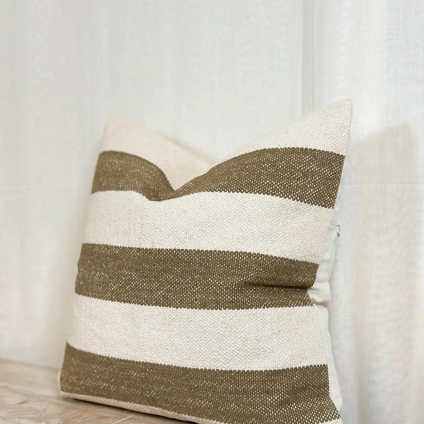 India Luxe Cotton Cushion 45cm - Olive & Cream Stripe
