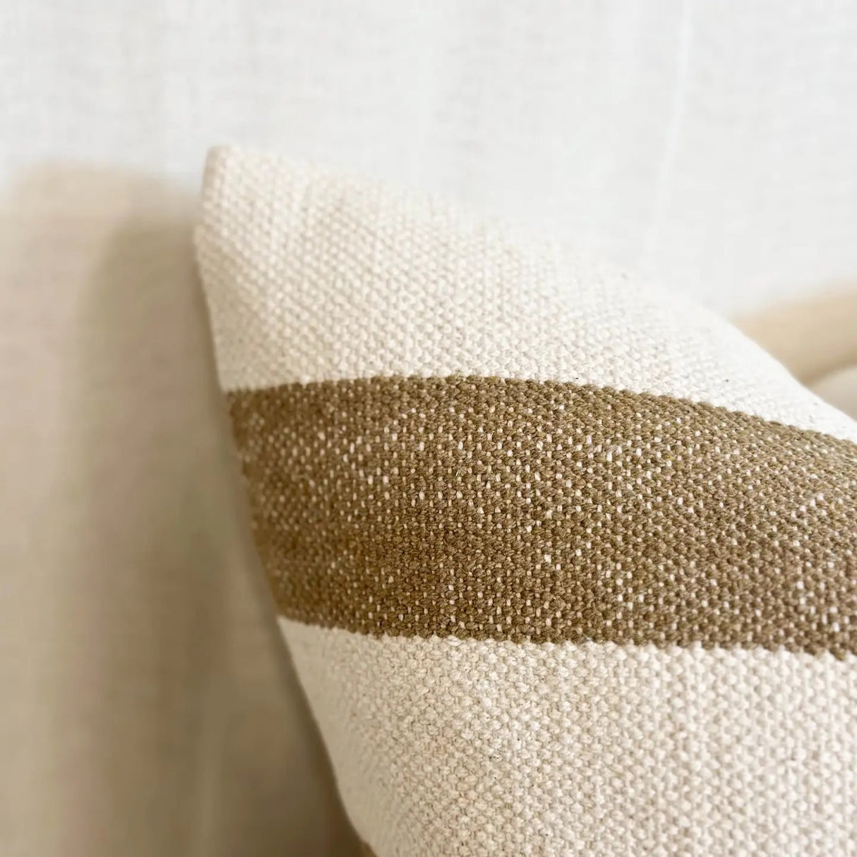 India Luxe Cotton Cushion 45cm - Olive & Cream Stripe