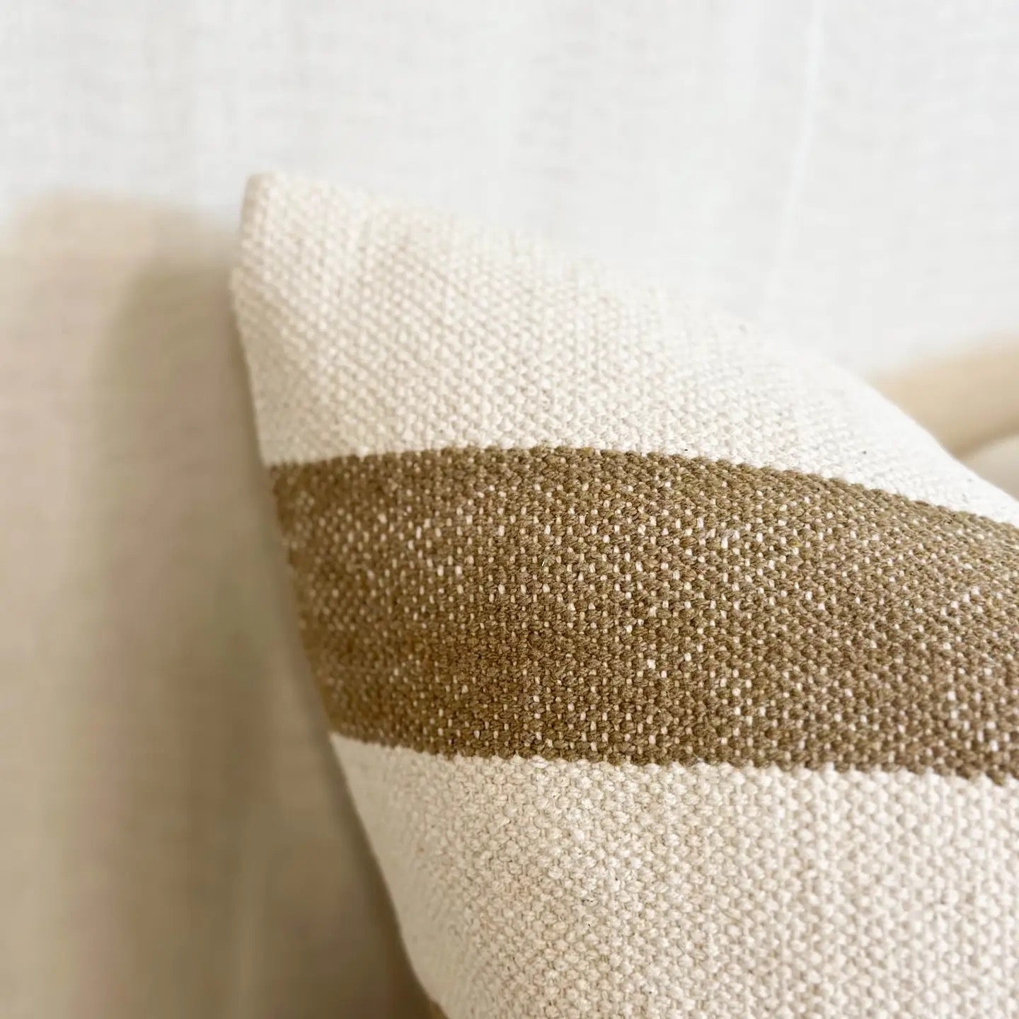 India Luxe Cotton Cushion 45cm - Olive & Cream Stripe
