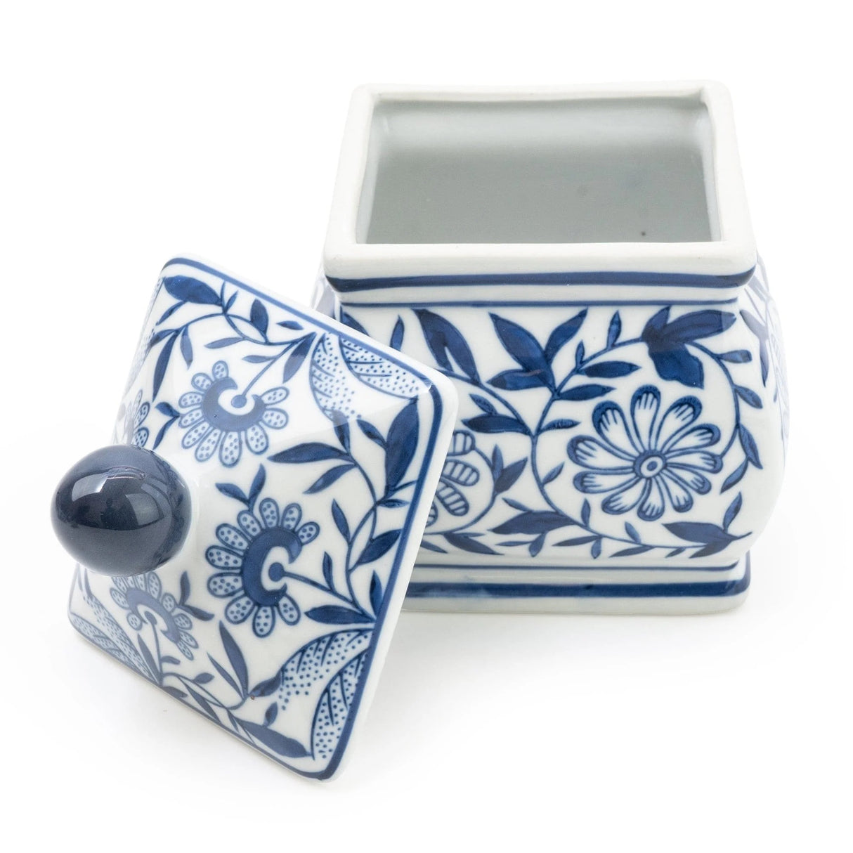 Sumatra Blue & White Small Square Ginger Jar 7"