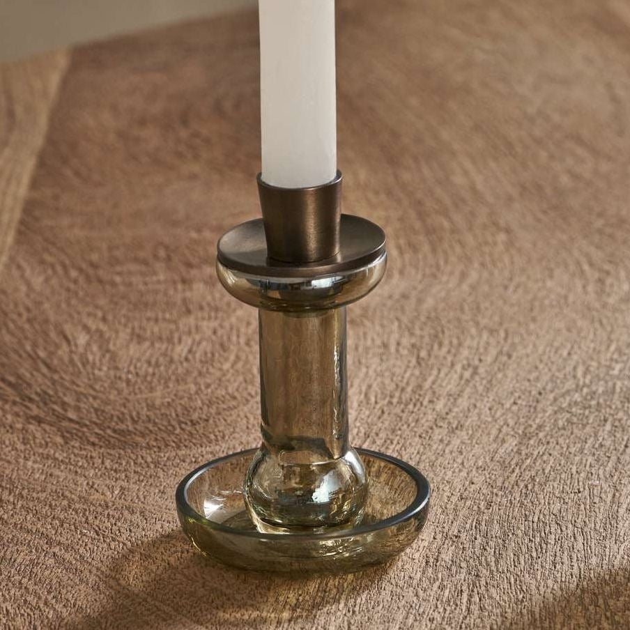 NKUKU - Tharad Recycled Glass Candle Holder - Smoke Lustre