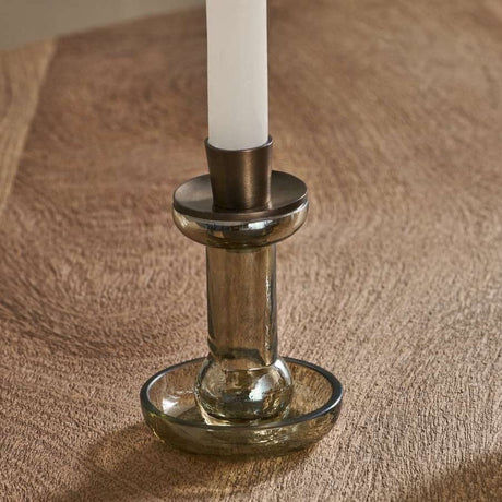 NKUKU - Tharad Recycled Glass Candle Holder - Smoke Lustre