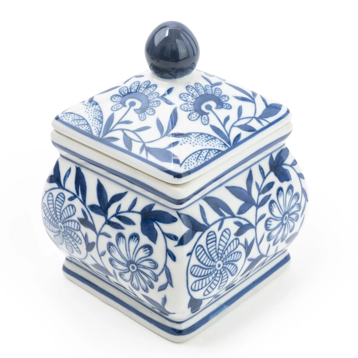 Sumatra Blue & White Small Square Ginger Jar 7"