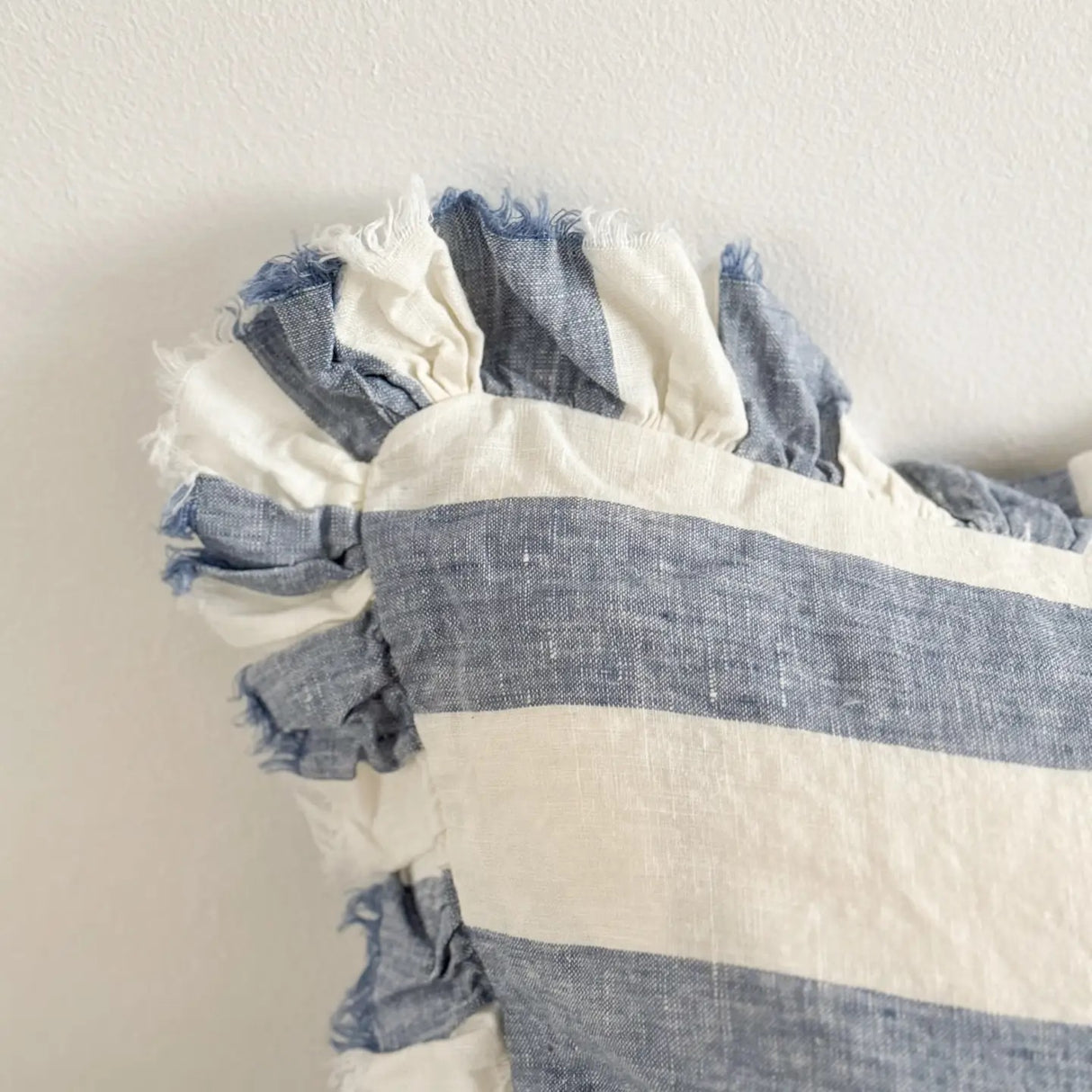 Hallie Blue Wide Stripe Cushion 45cm – Ruffle Edge