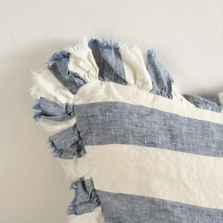 Hallie Blue Wide Stripe Cushion Cover 50x30–Ruffle Edge
