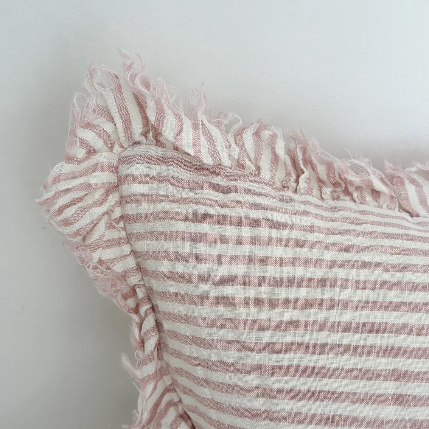 Hallie Ruffled Linen Cushion 50x30cm – Pink Stripe