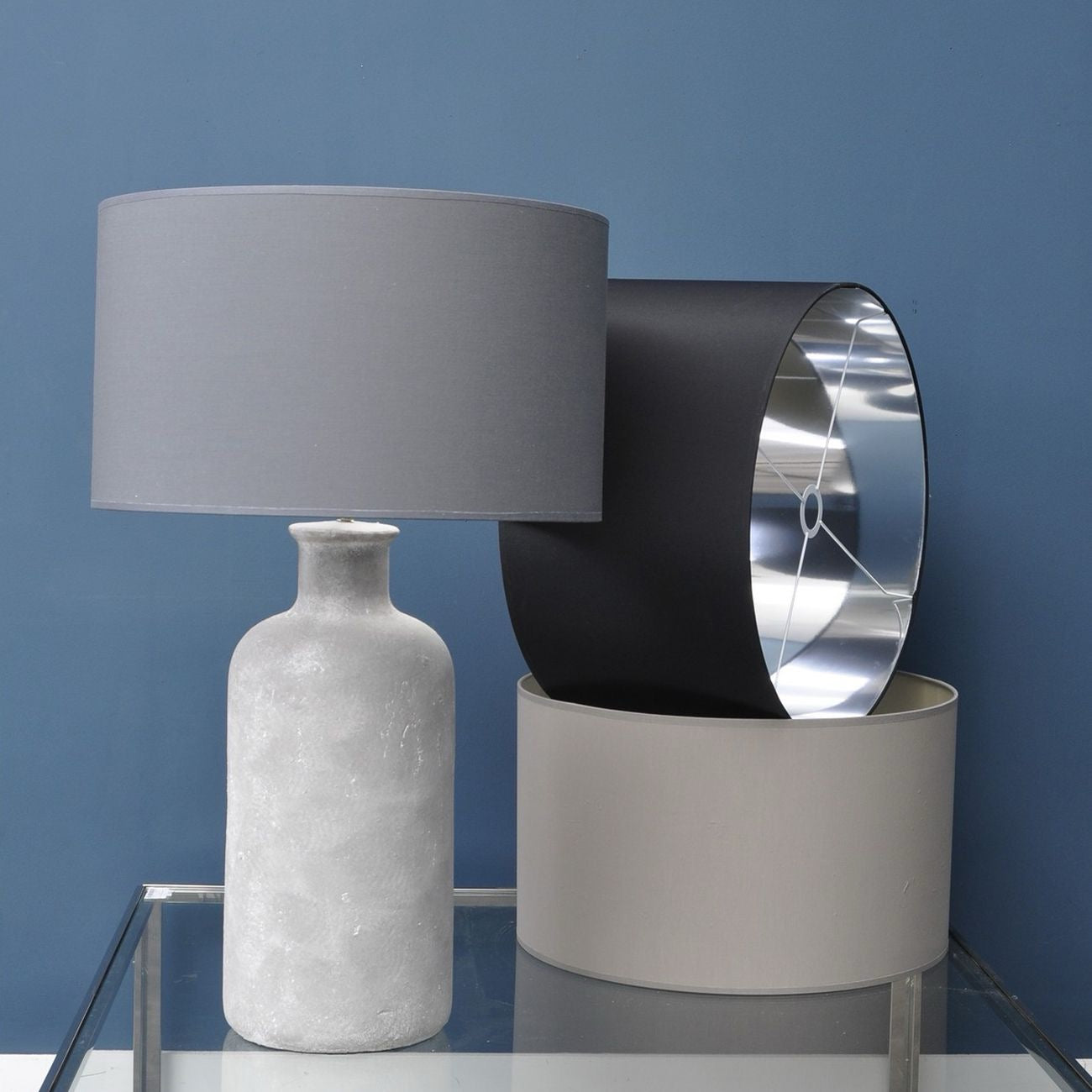 Libra Grey and Silver Lined Drum Lampshade (16″)