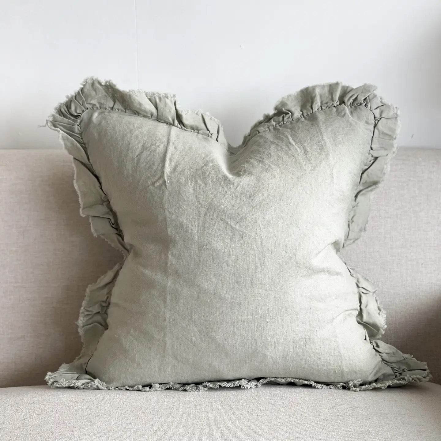 Hallie Ruffled Linen Cushion Cover 45cm – Dusty Sage