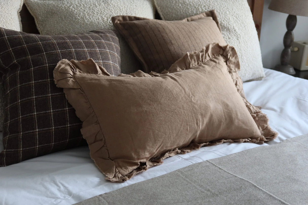 Hallie Coffee Ruffle Cushion 50×30cm