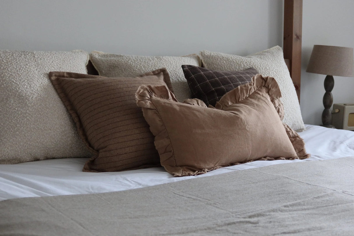 Hallie Coffee Ruffle Cushion 50×30cm