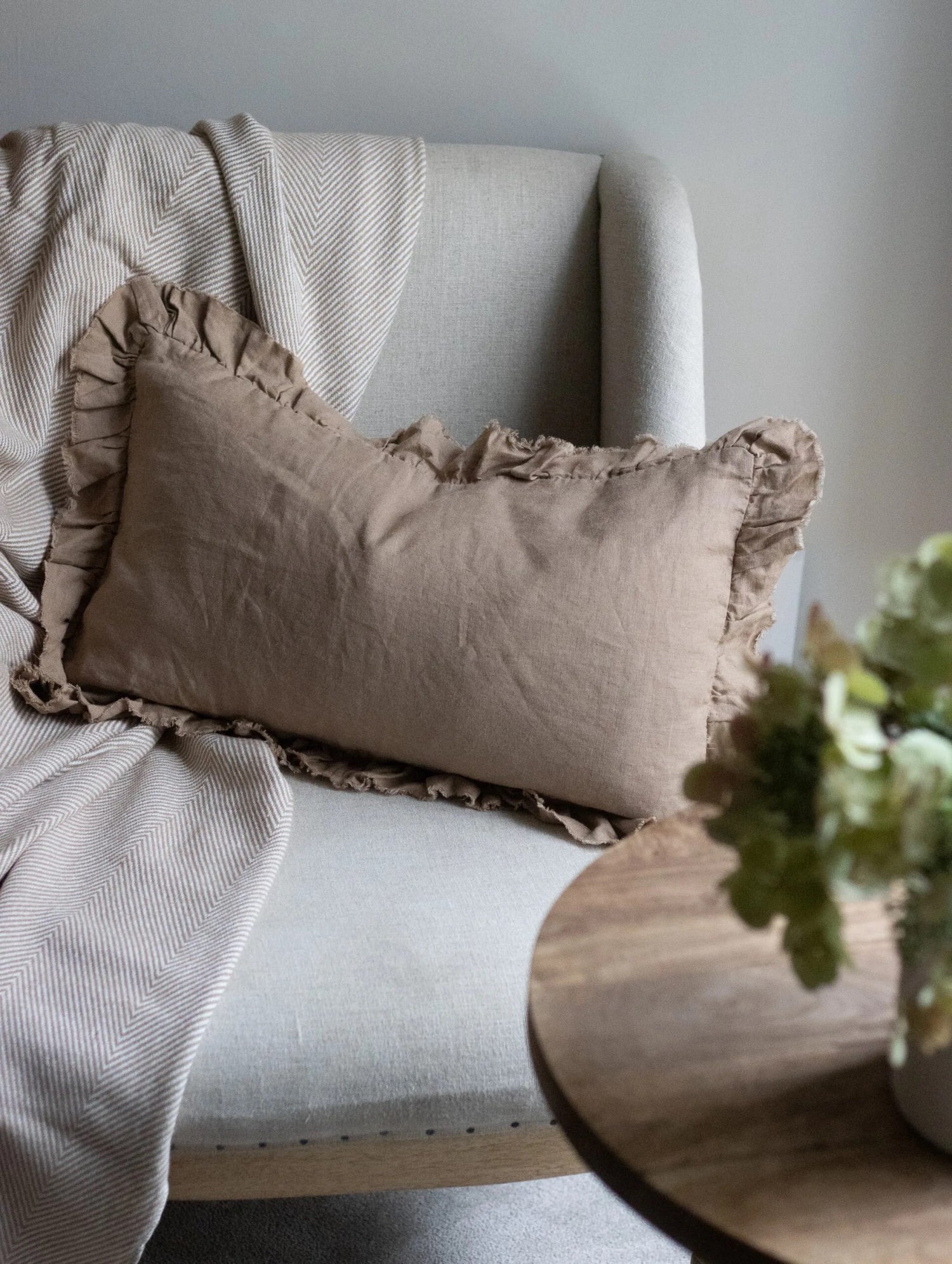 Hallie Coffee Ruffle Cushion 50×30cm