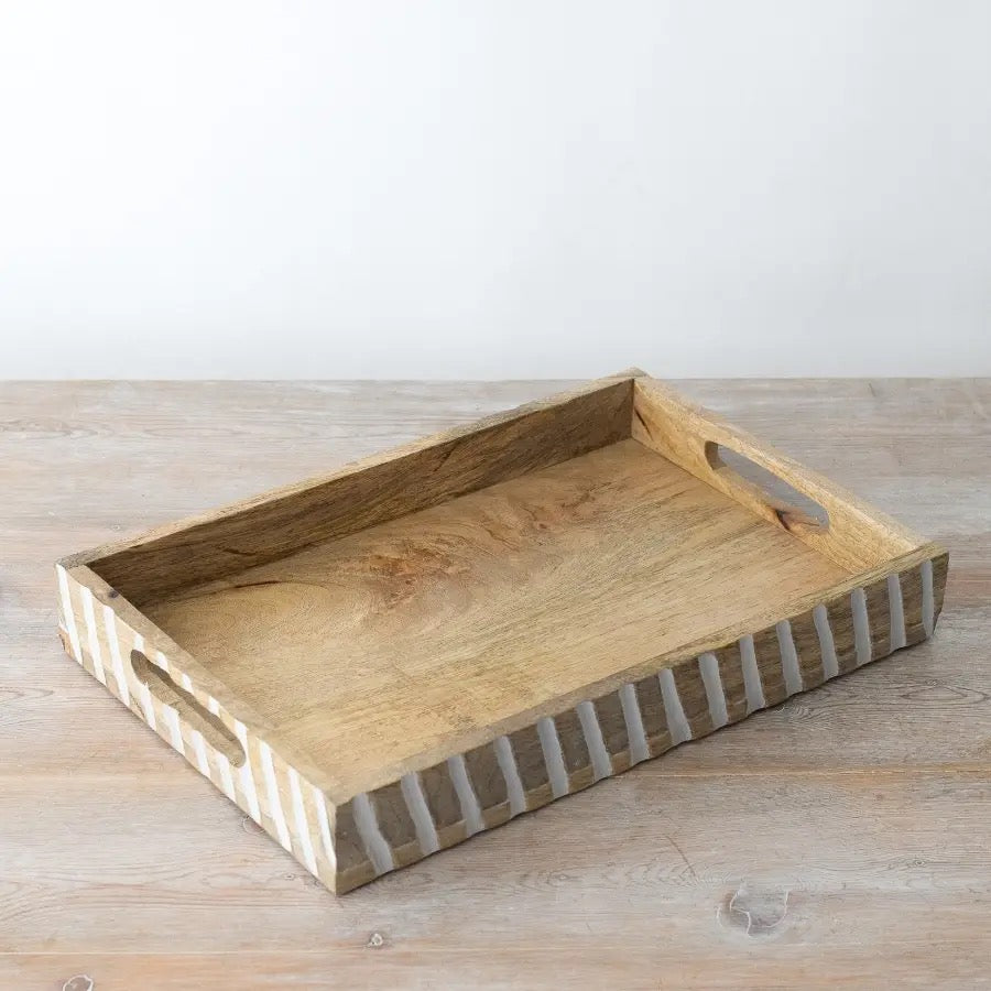 White Wash Wooden Serving Tray, 38cm