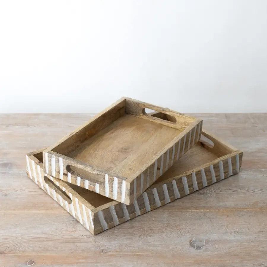 White Wash Wooden Serving Tray, 38cm