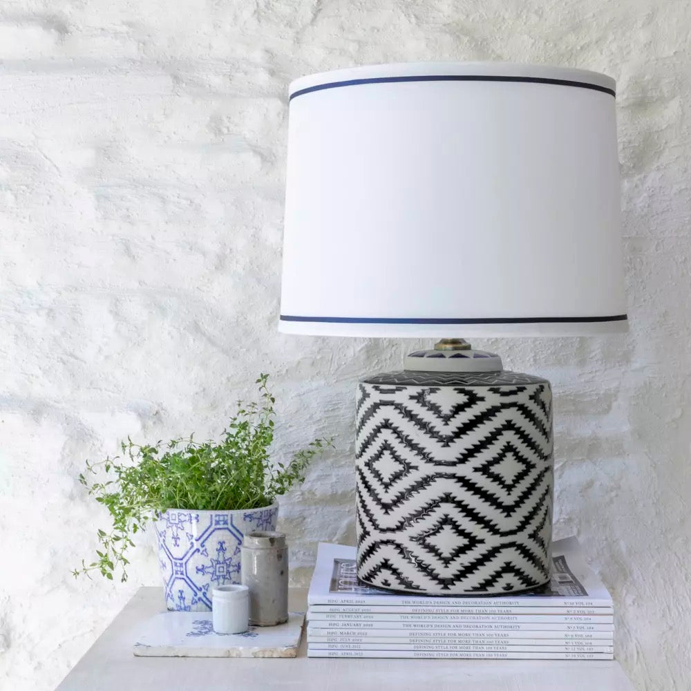 Ceramic Lamp Ikat Black With White Shade