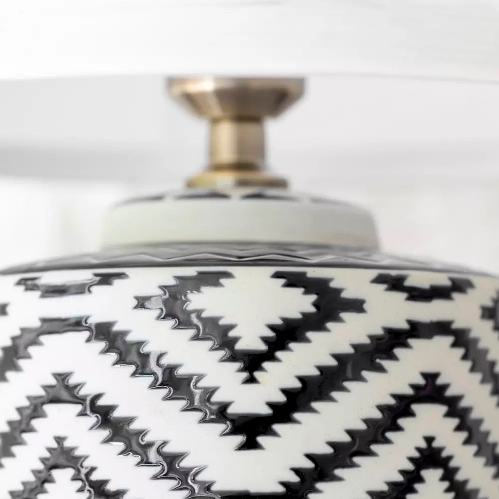 Ceramic Lamp Ikat Black With White Shade