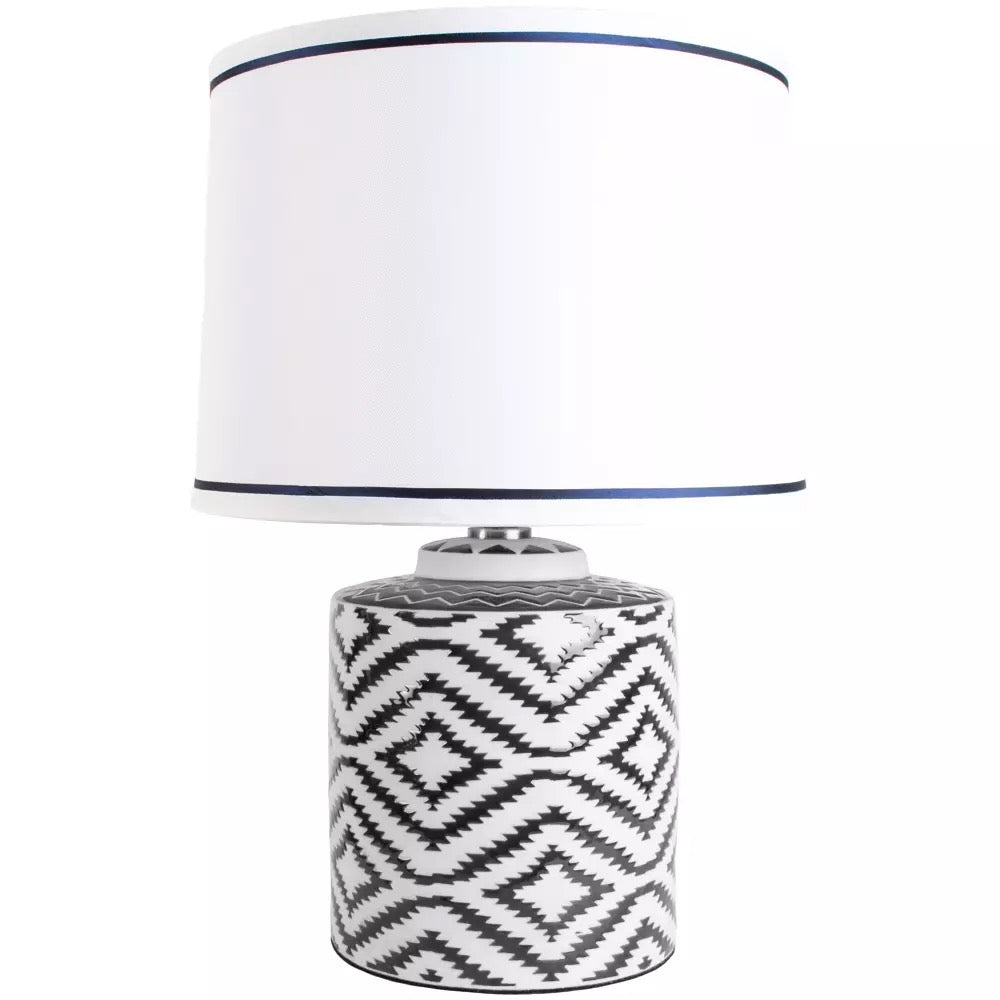 Ceramic Lamp Ikat Black With White Shade