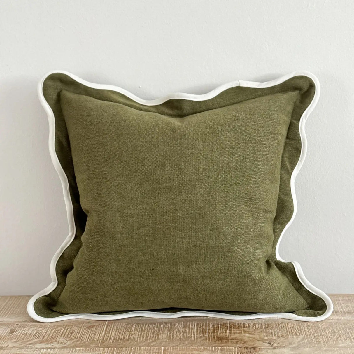 Chloe Olive Scalloped Cushion  45cm - Linen Blend