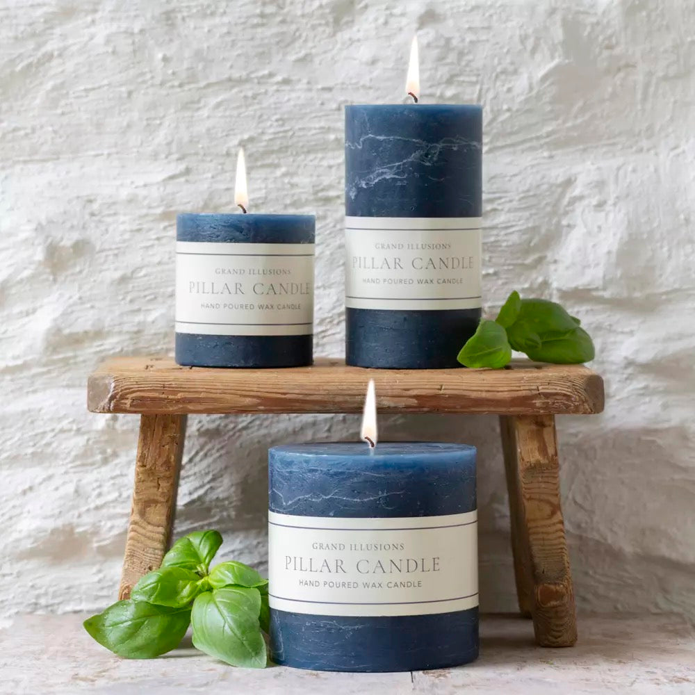 Rustic Pillar Candle Inky Blue 70mm x 130mm - 2 sizes