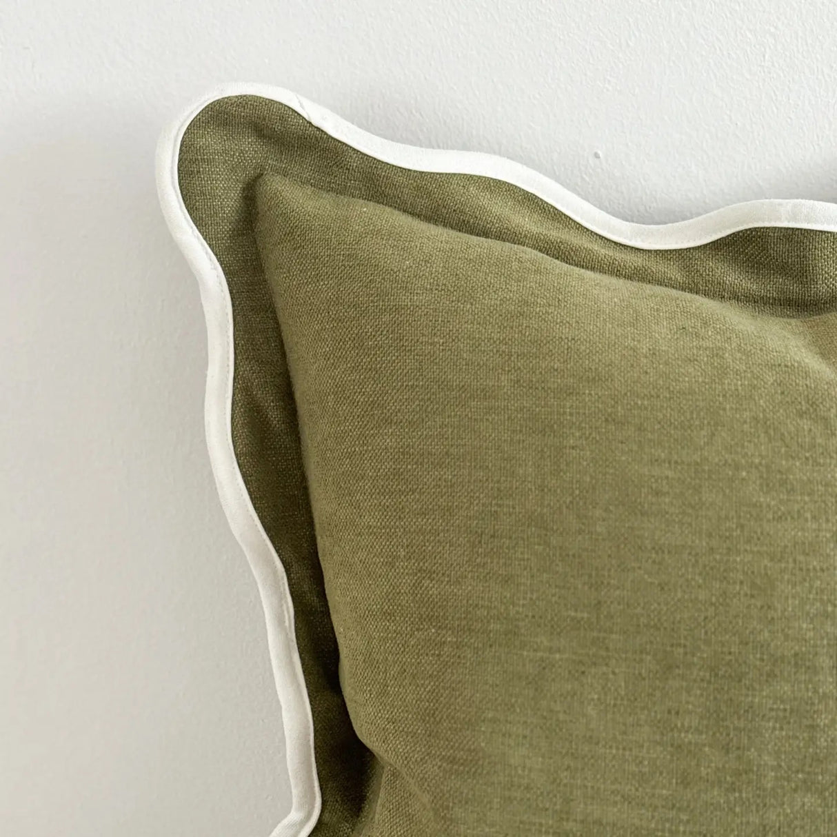 Chloe Olive Scalloped Cushion  45cm - Linen Blend