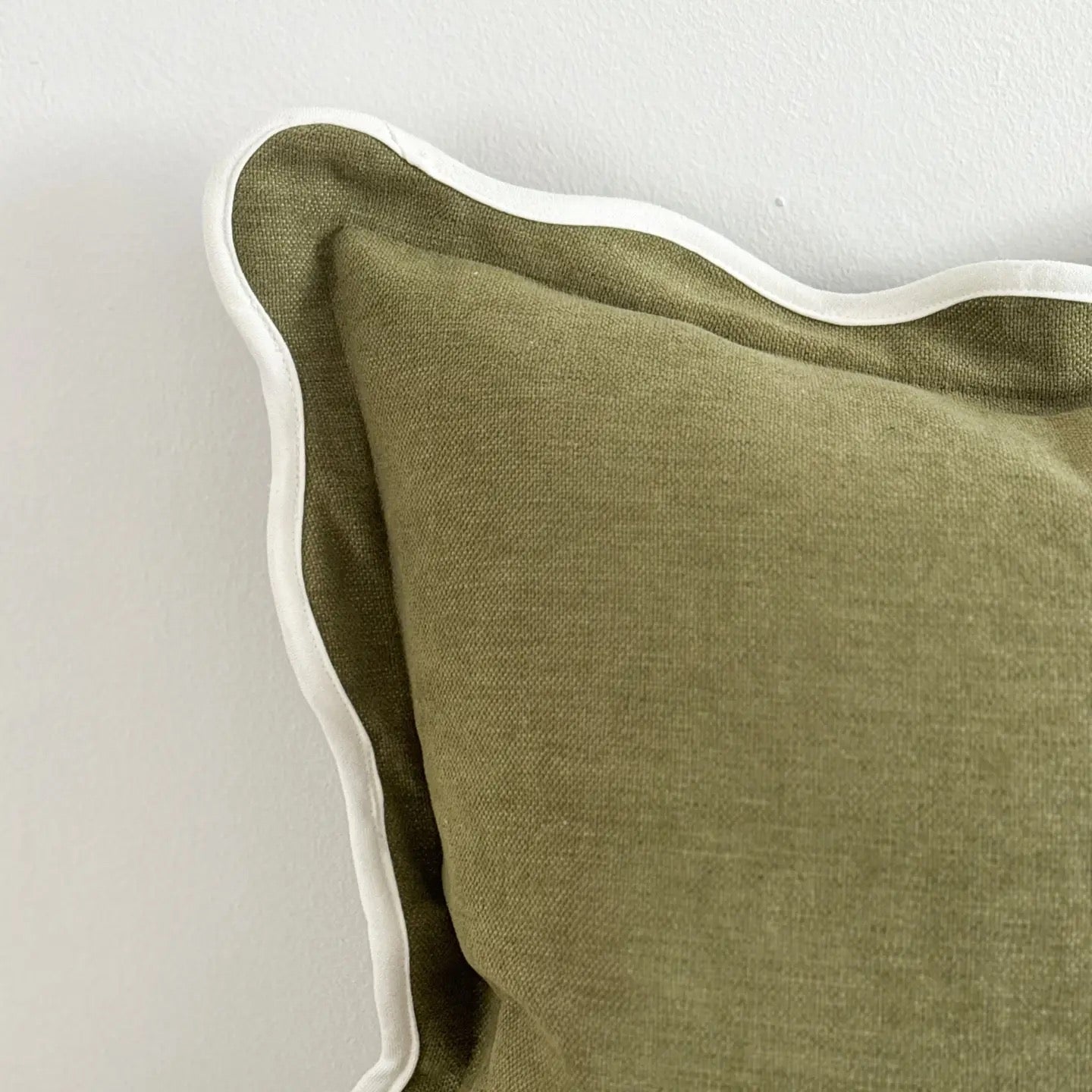 Chloe Olive Scalloped Cushion  45cm - Linen Blend