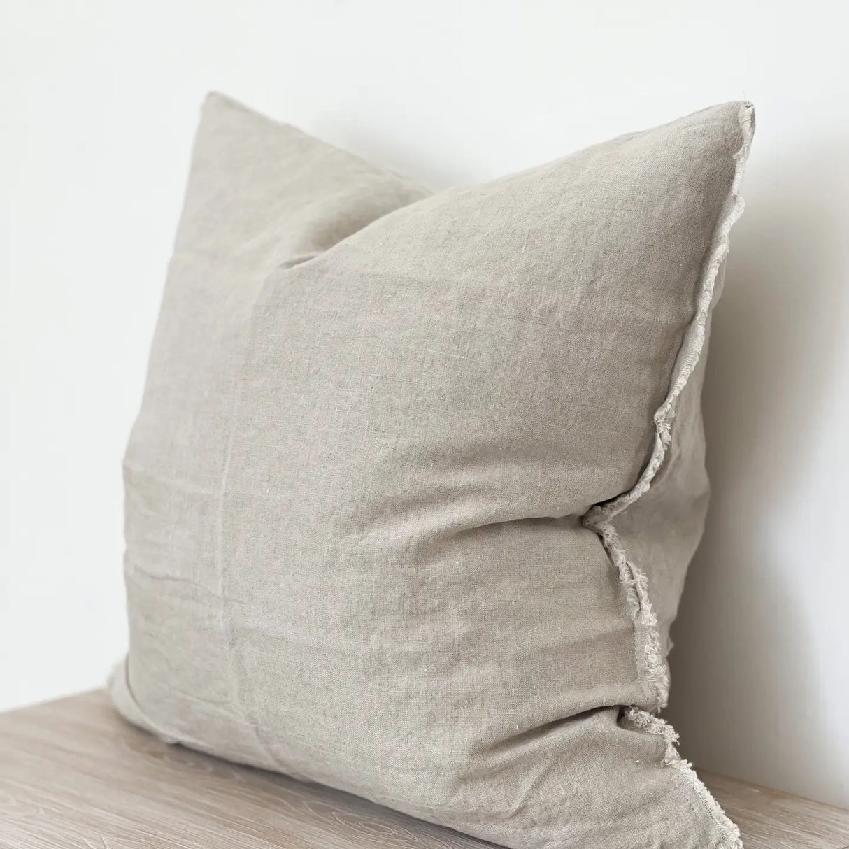 Esmee Linen Cushion  53cm – Frayed Edge Natural Beige