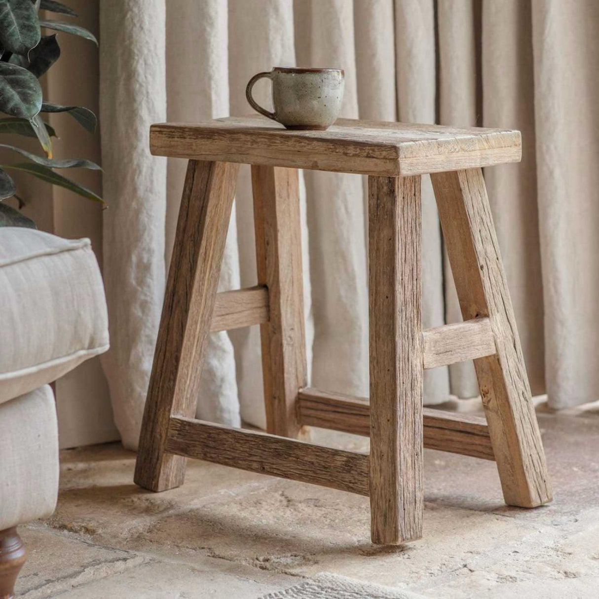 NKUKU - Ibo Reclaimed Wood Low Stool - Natural