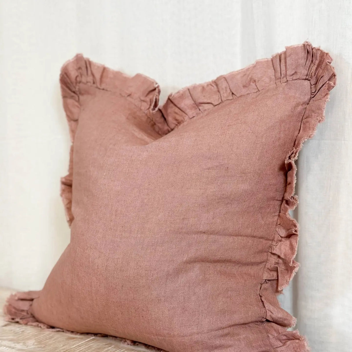 Hallie Dusky Pink Ruffle Cushion