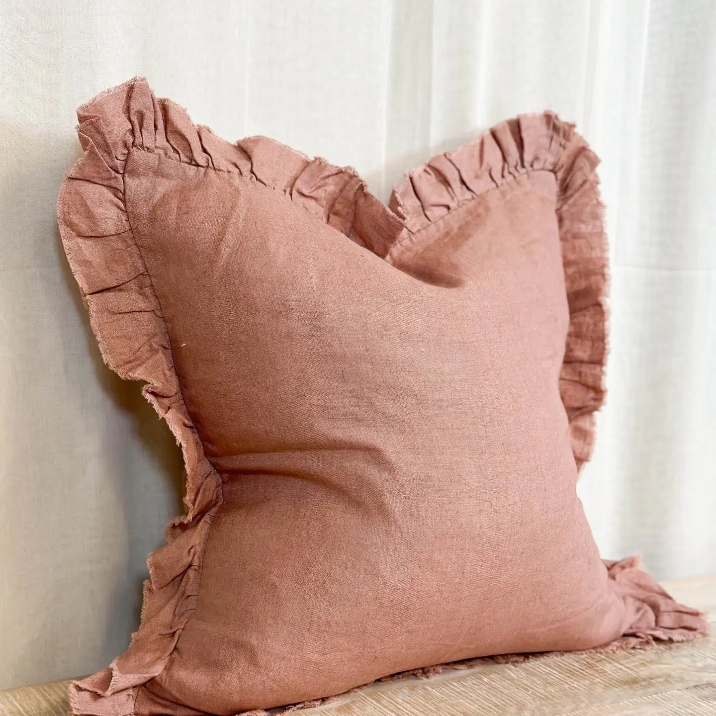 Hallie Dusky Pink Ruffle Cushion
