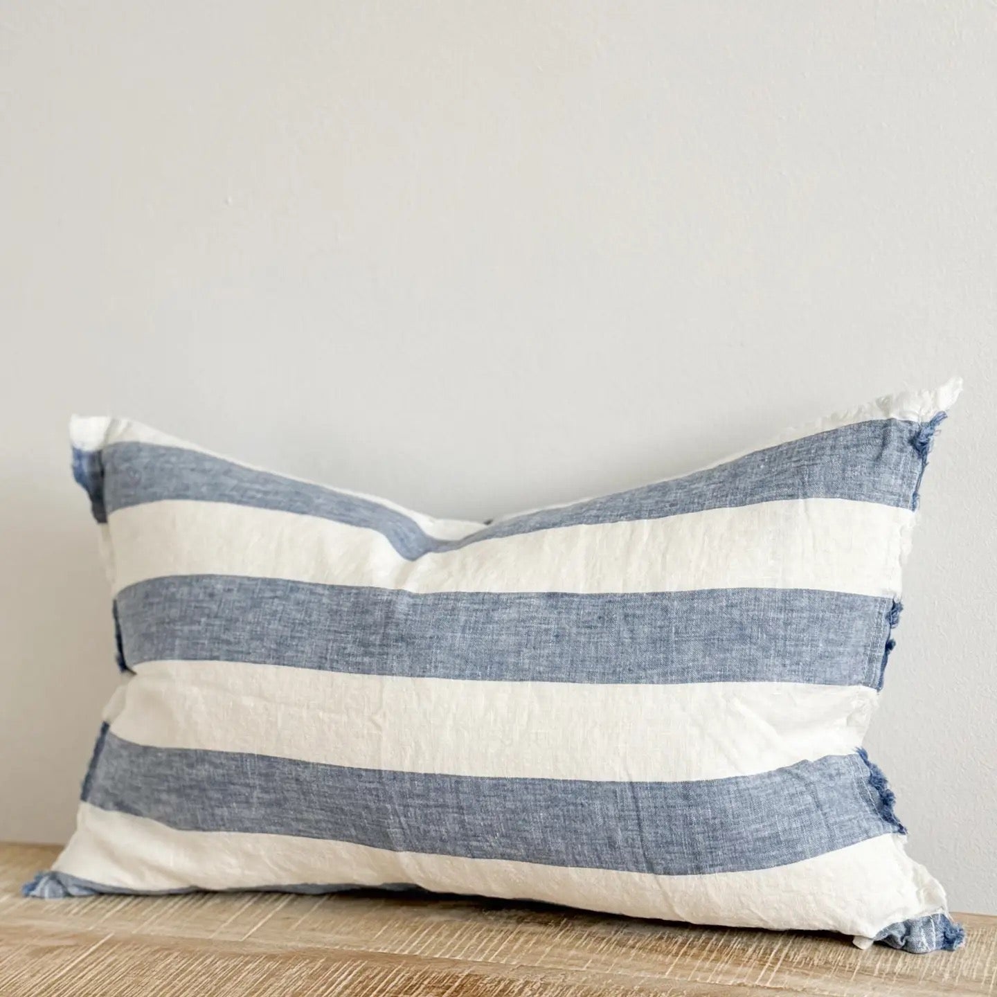 Esmee Linen Cushion  50×30cm – Wide Blue Stripe