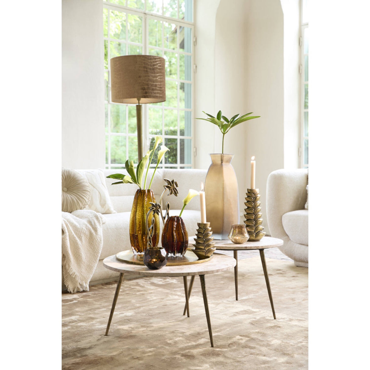 Side table 59x41 cm ZECA taupe marble+antique bronze