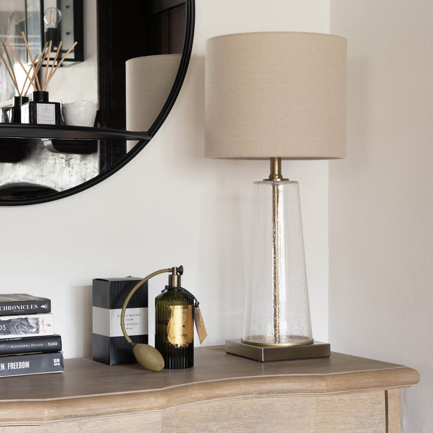 DERBY BUBBLED TAPERED GLASS LAMP WITH SHADE