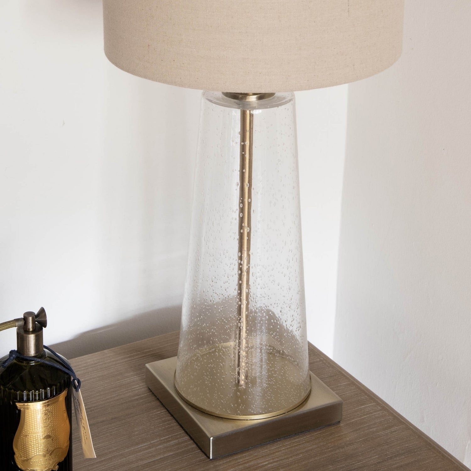 DERBY BUBBLED TAPERED GLASS LAMP WITH SHADE