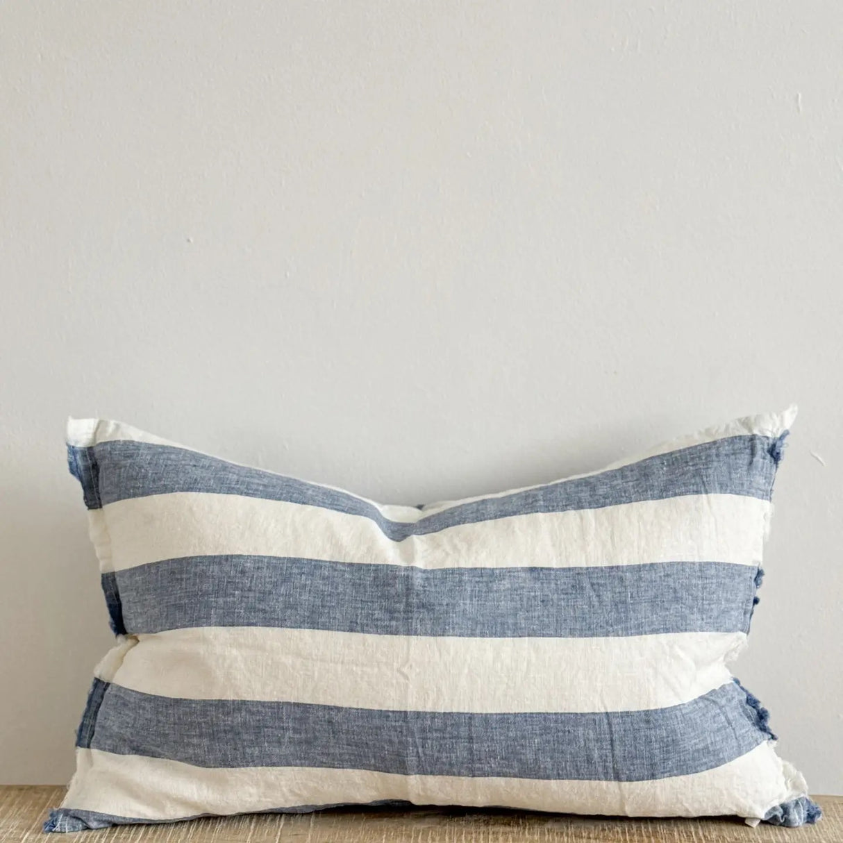 Esmee Linen Cushion  50×30cm – Wide Blue Stripe