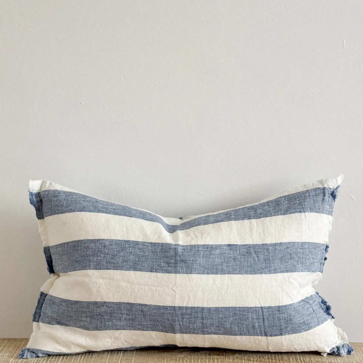 Esmee Linen Cushion  50×30cm – Wide Blue Stripe