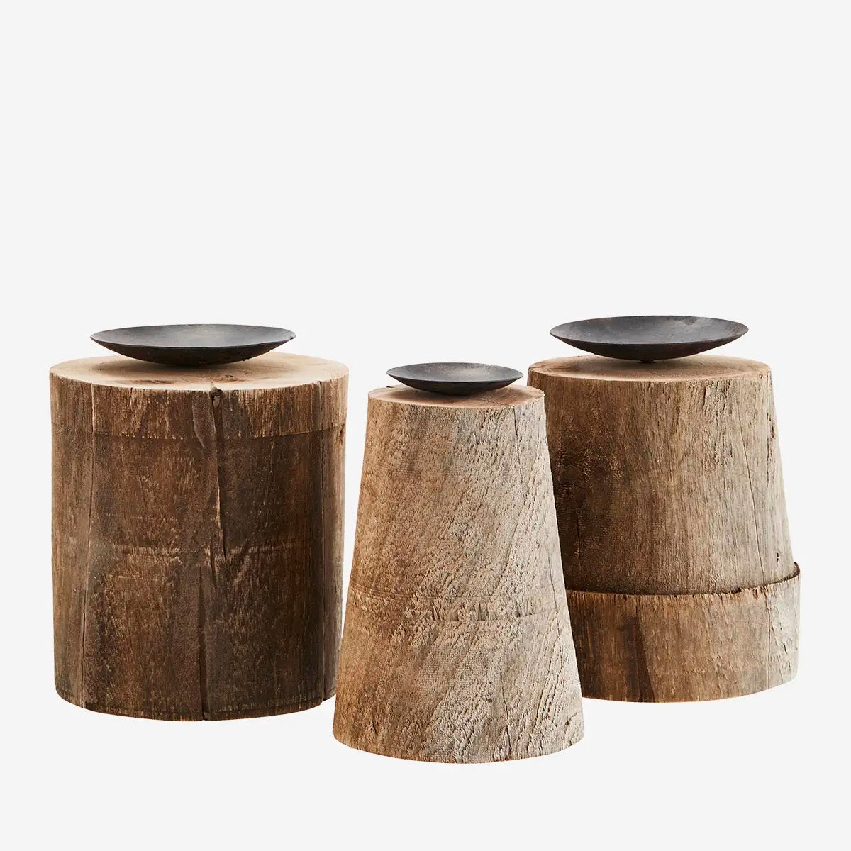 RECYCLED WOODEN CANDLE STANDS SET/3