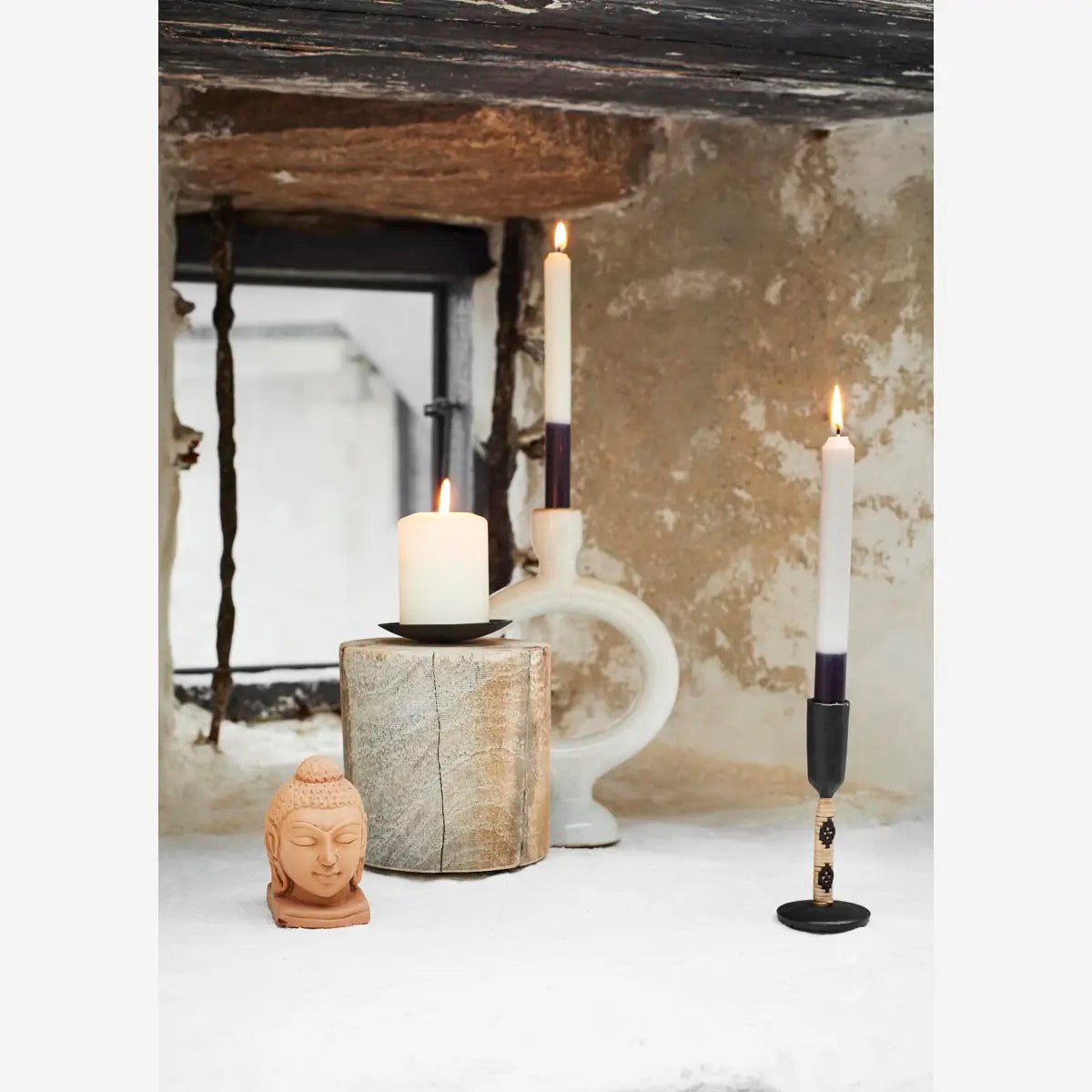 RECYCLED WOODEN CANDLE STANDS SET/3