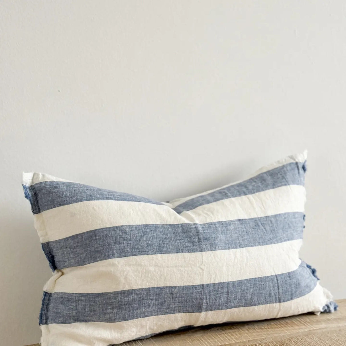 Esmee Linen Cushion  50×30cm – Wide Blue Stripe