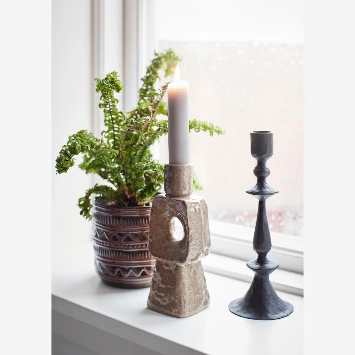 Hand Forged Iron Candle Holders 22cm Black