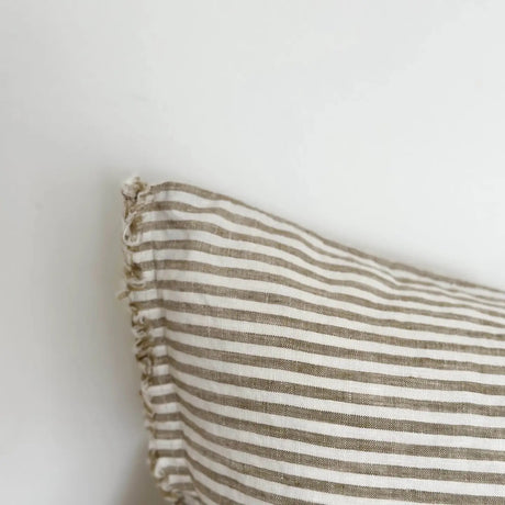 Esmee Linen Cushion  30x50cm – Frayed Edge Olive Stripe