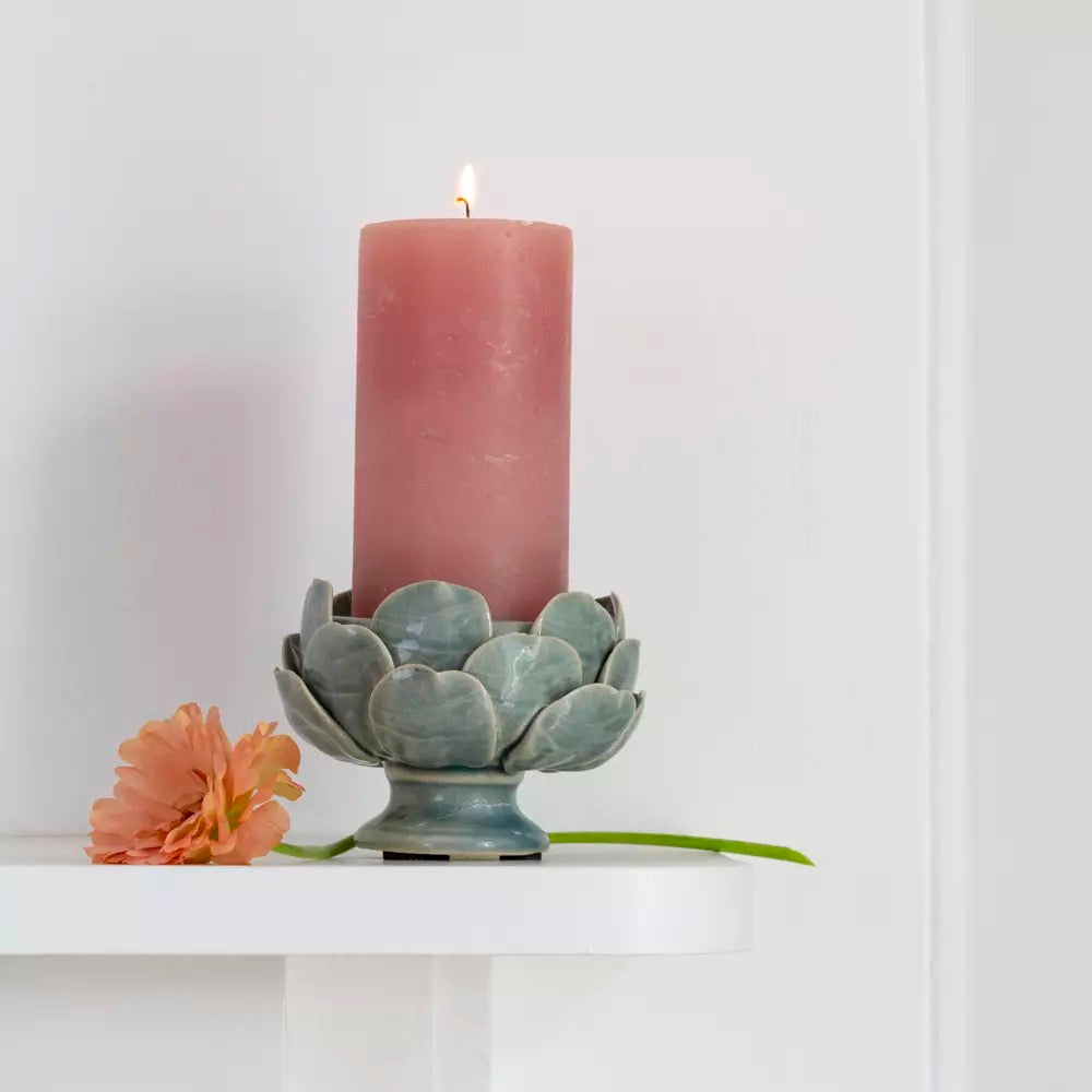 Artichoke Pillar Candle Holder Sage
