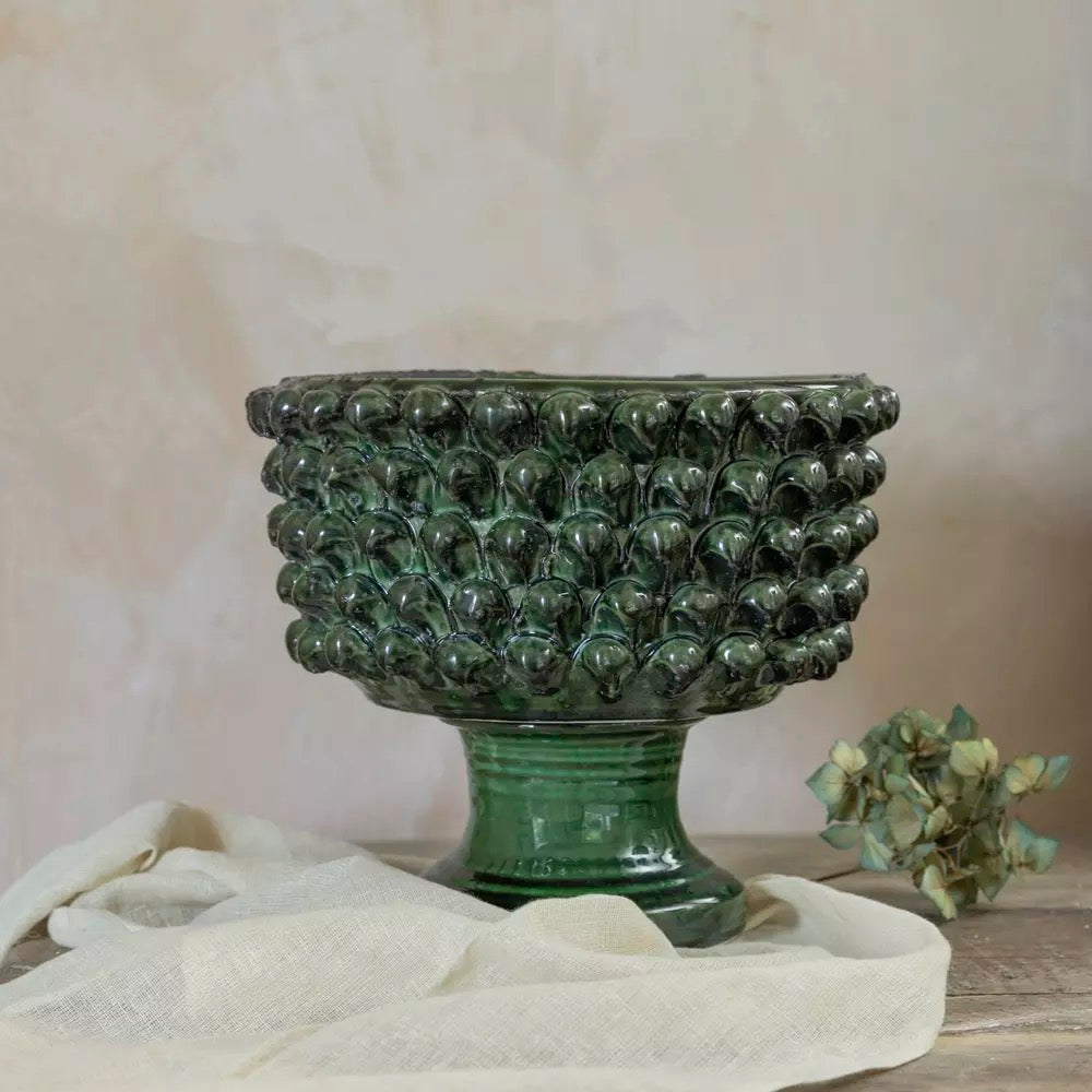 Glazed Bobble Bowl With Foot Green