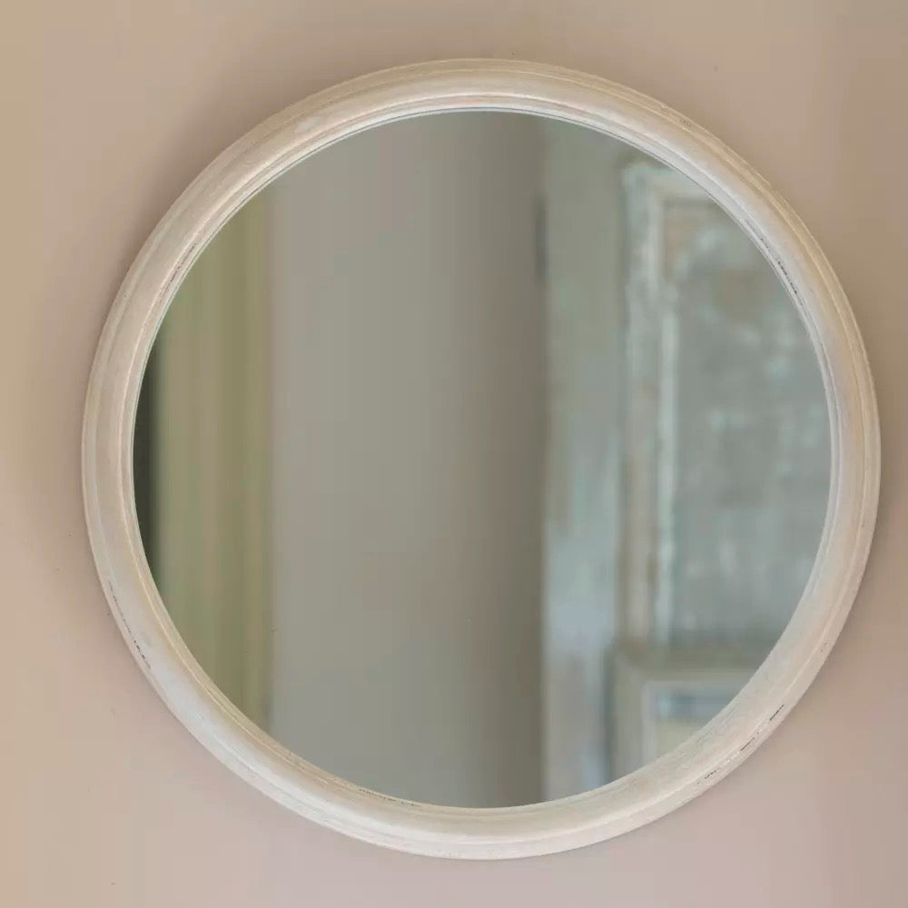 Round Mirror Distressed Antique White Small