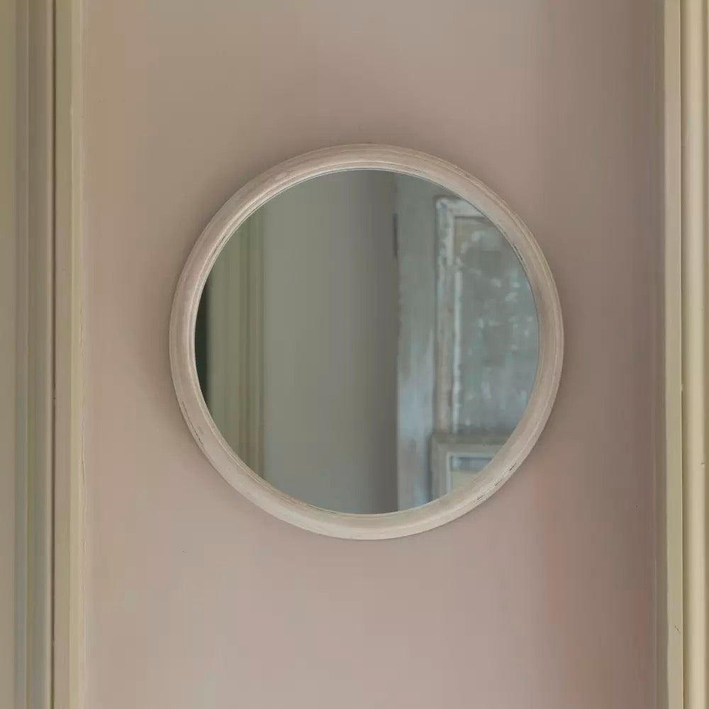Round Mirror Distressed Antique White Small