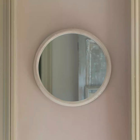 Round Mirror Distressed Antique White Small