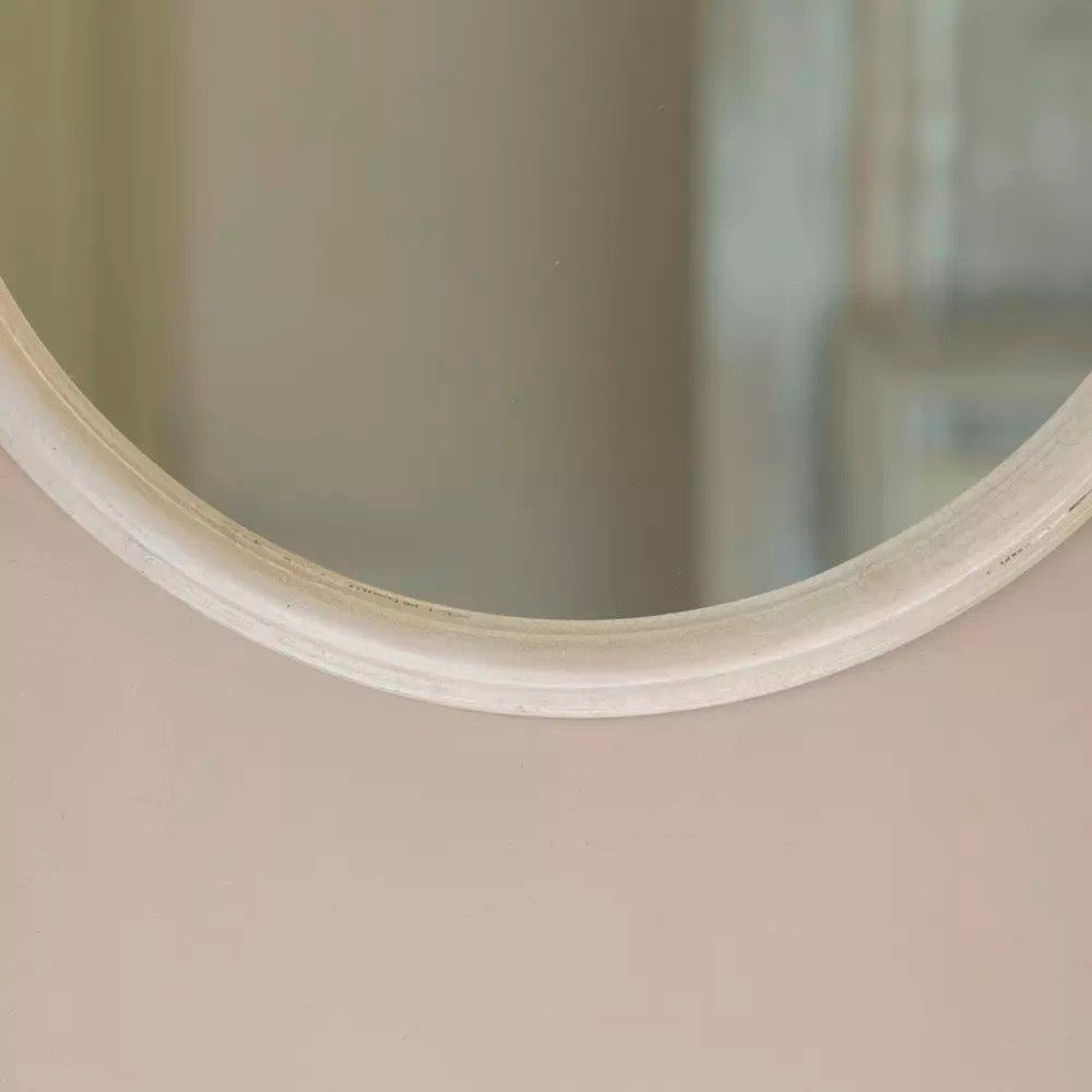 Round Mirror Distressed Antique White Small