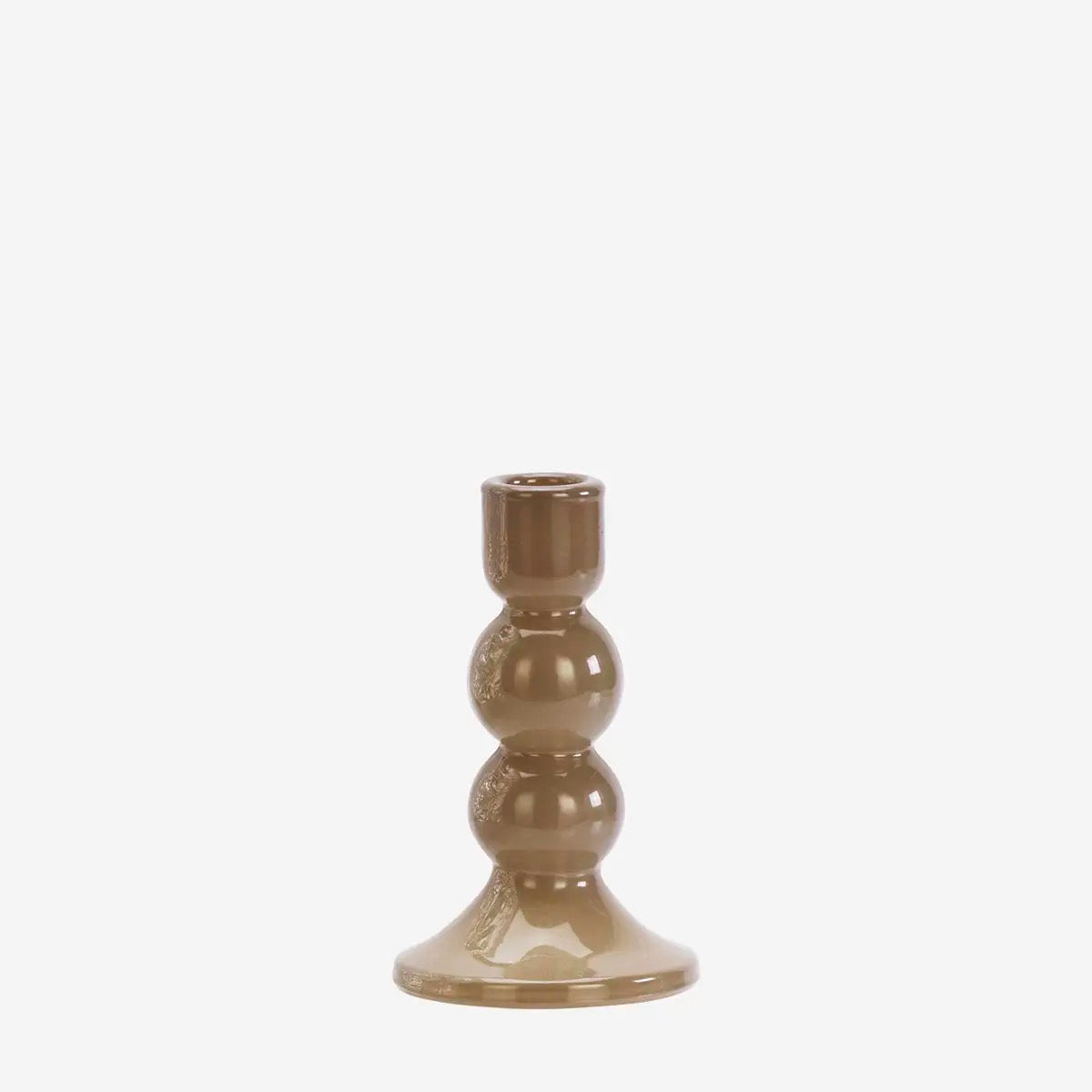 GLASS CANDLE HOLDER S/2 TAUPE