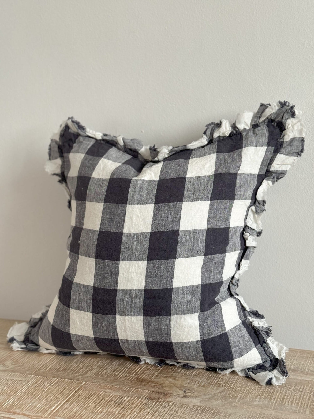 Hallie Navy Check Ruffle Cushion 50×30cm