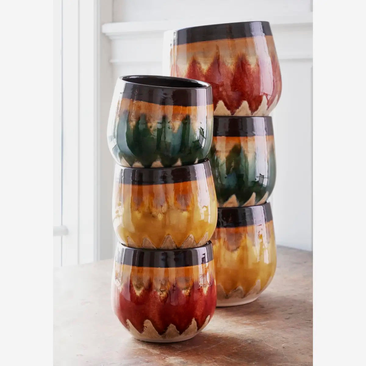 STONEWARE FLOWER POTS - 3 COLOUR WAYS S/2