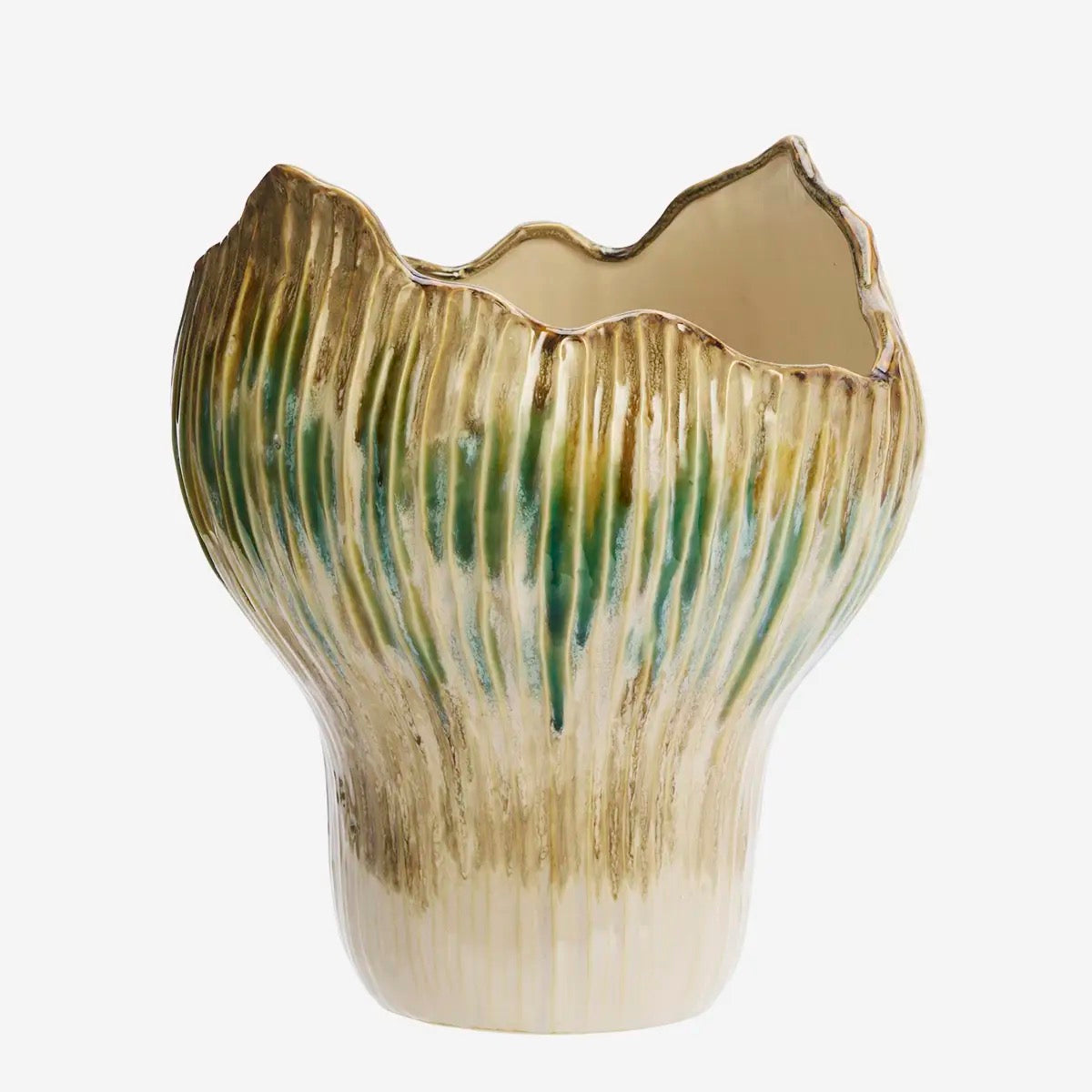 STONEWARE VASE, Green and Mustard